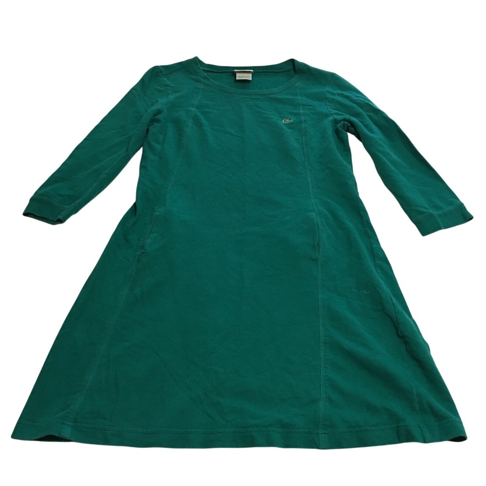 Lacoste T-Shirt Dress Womens Size 38 Green 3/4 Sleeve Pockets
